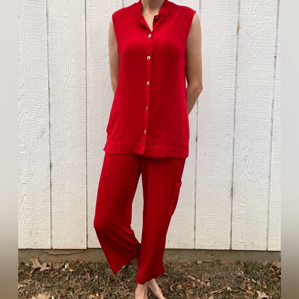 Vtg red aitiknits button down lounge wear set Medium